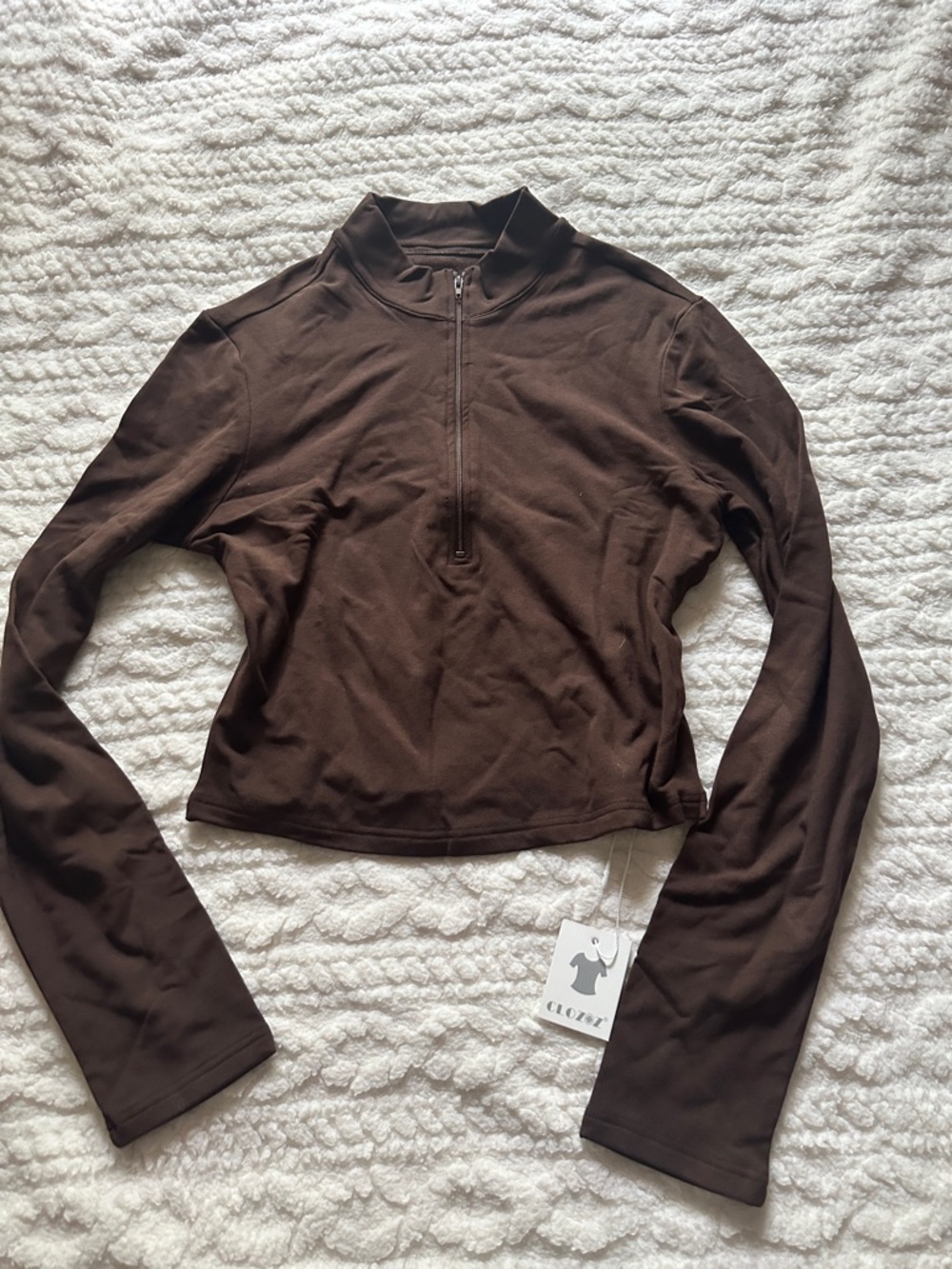 Brown Long-Sleeve Half-Zip Women's Top
